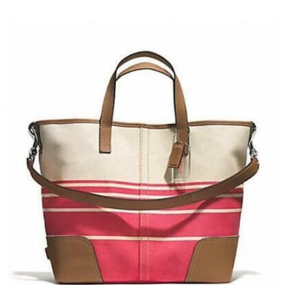 Coach F29921 Hadley Variegated Striped Duffle Silver/coral